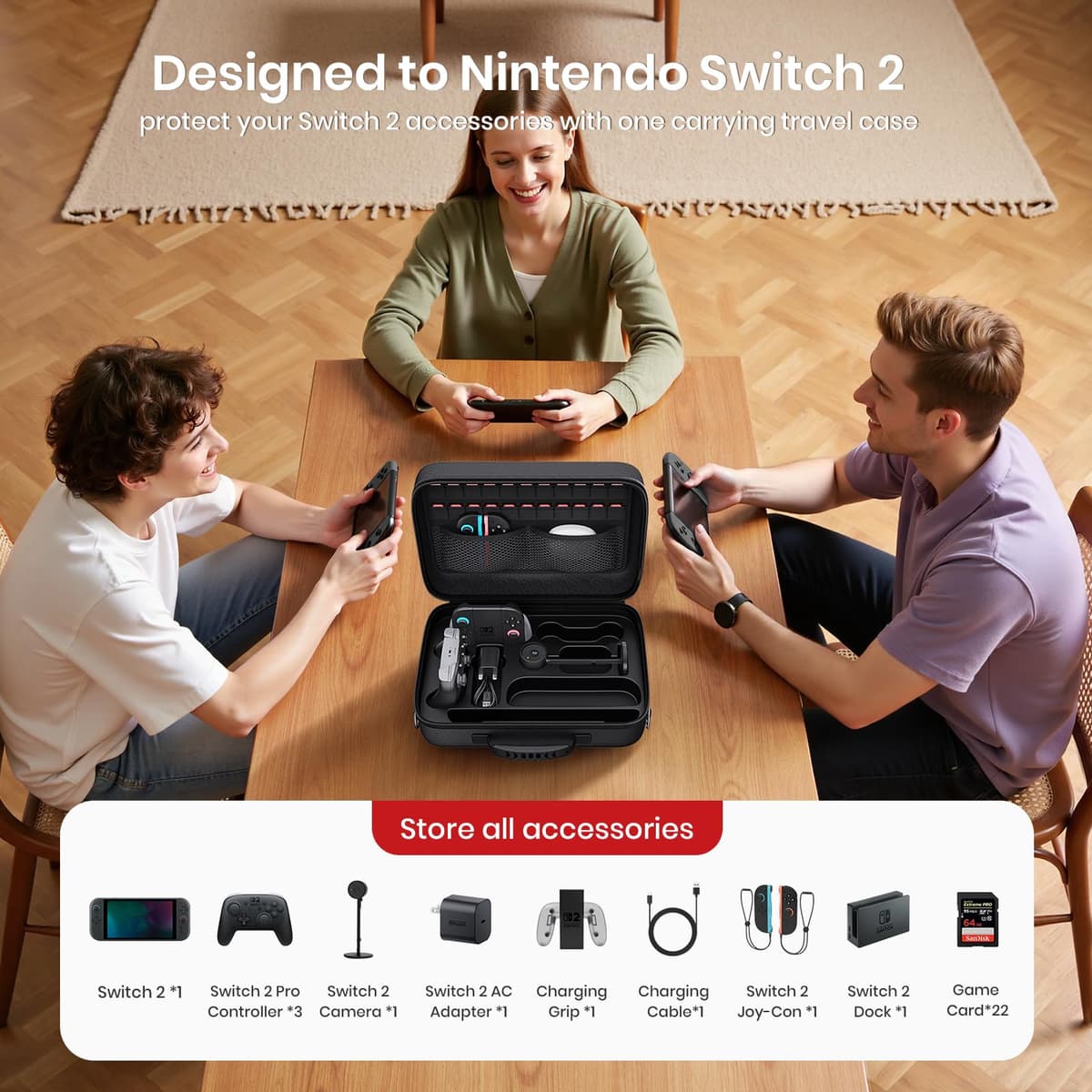 Lmcpa Funda para Nintendo Switch 2,Funda Protectora Dura de Viaje Rígida Todo en uno Grande,Estuche Rígida Portátil con Protección 22 Ranuras para Juegos para Switch 2 Accesorios,Negro — view 2