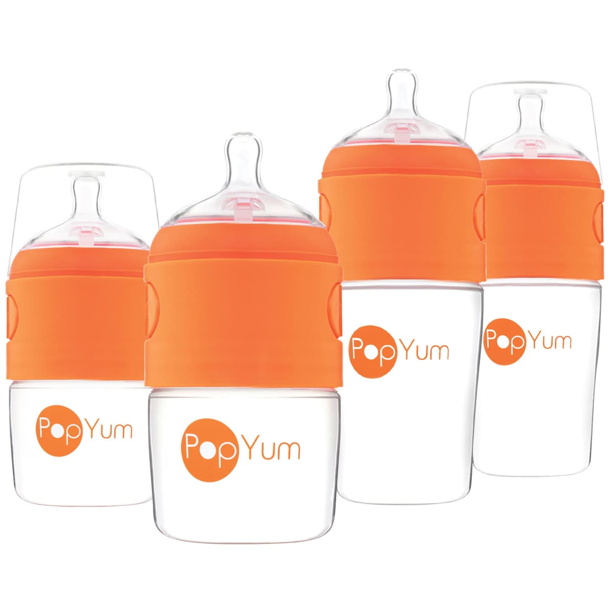 PopYum Baby Bottle Starter Kit, 4 Pack, 2 5 Oz Bottles with #1 Slow Flow Nipples + 2 9 Oz Bottles with Medium Flow Nipples #2