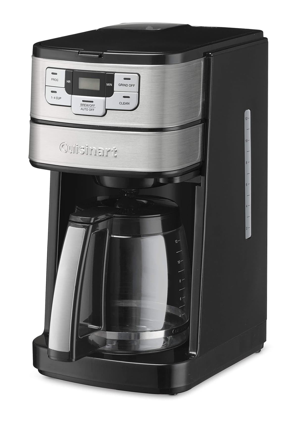 Cuisinart Automatic Grind & Brew 12-Cup Coffee Maker with Blade Grinder, Programmable Coffee Machine Glass Carafe with 1-4 Cup Setting, Brew Pause, Grind-Off Option, DGB-400NAS, Black/Stainless Steel — view 2