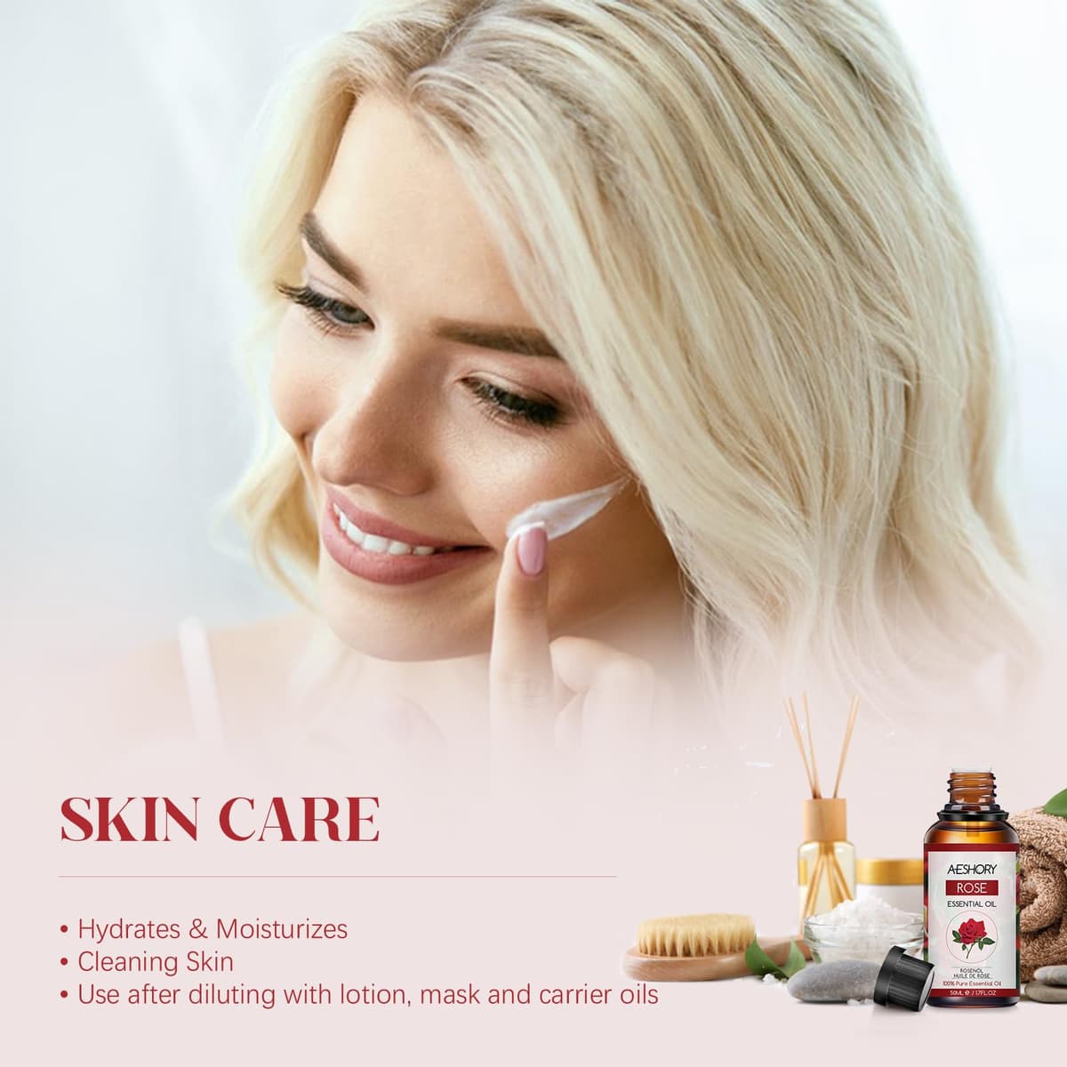 AESHORY Aceite Esencial de Rosa 50ML, Natural Aceite de Aromaterapia de Rosa, Aceites de Fragancia Premium para Humidificador, Masaje, Baño, Cuidado la Piel, Relajación y Calma — view 4