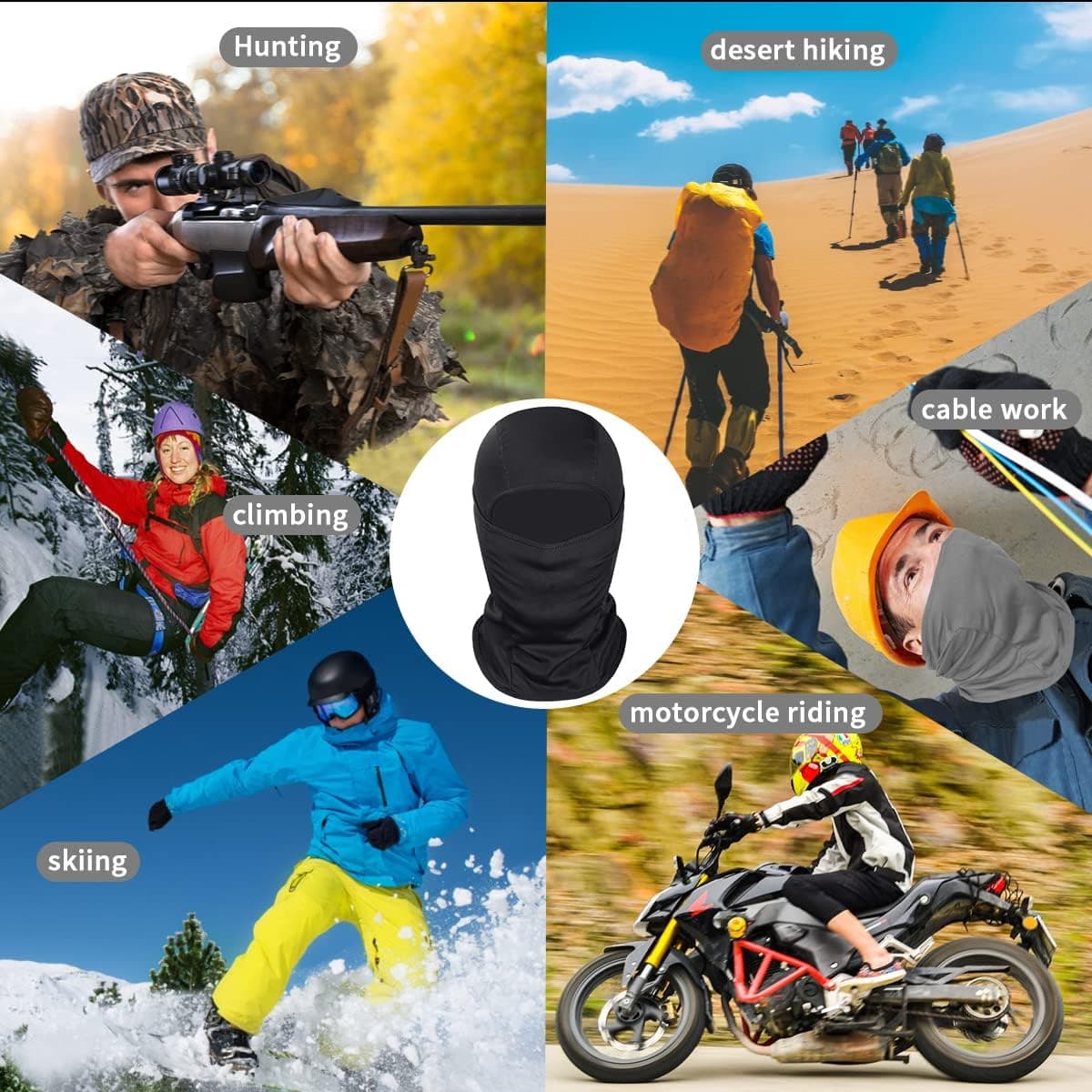 Achiou Ski Mask for Men Women, Balaclava Face Mask, Shiesty Mask UV Protector Lightweight for Motorcycle Snowboard Black — view 5