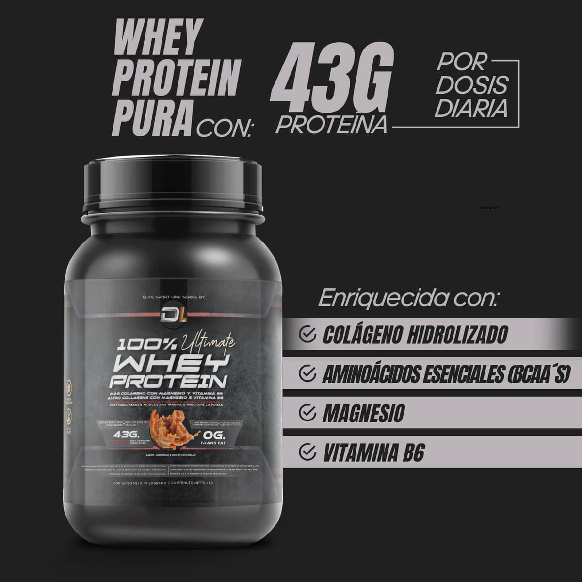 Whey Protein | Proteína en Polvo con Colágeno, Magnesio y Aminoácidos | Aumenta la masa muscular | Apoya el desarrollo y la recuperación muscular | Proteína fácil de digerir | Sabor Caramelo 1kg — view 2