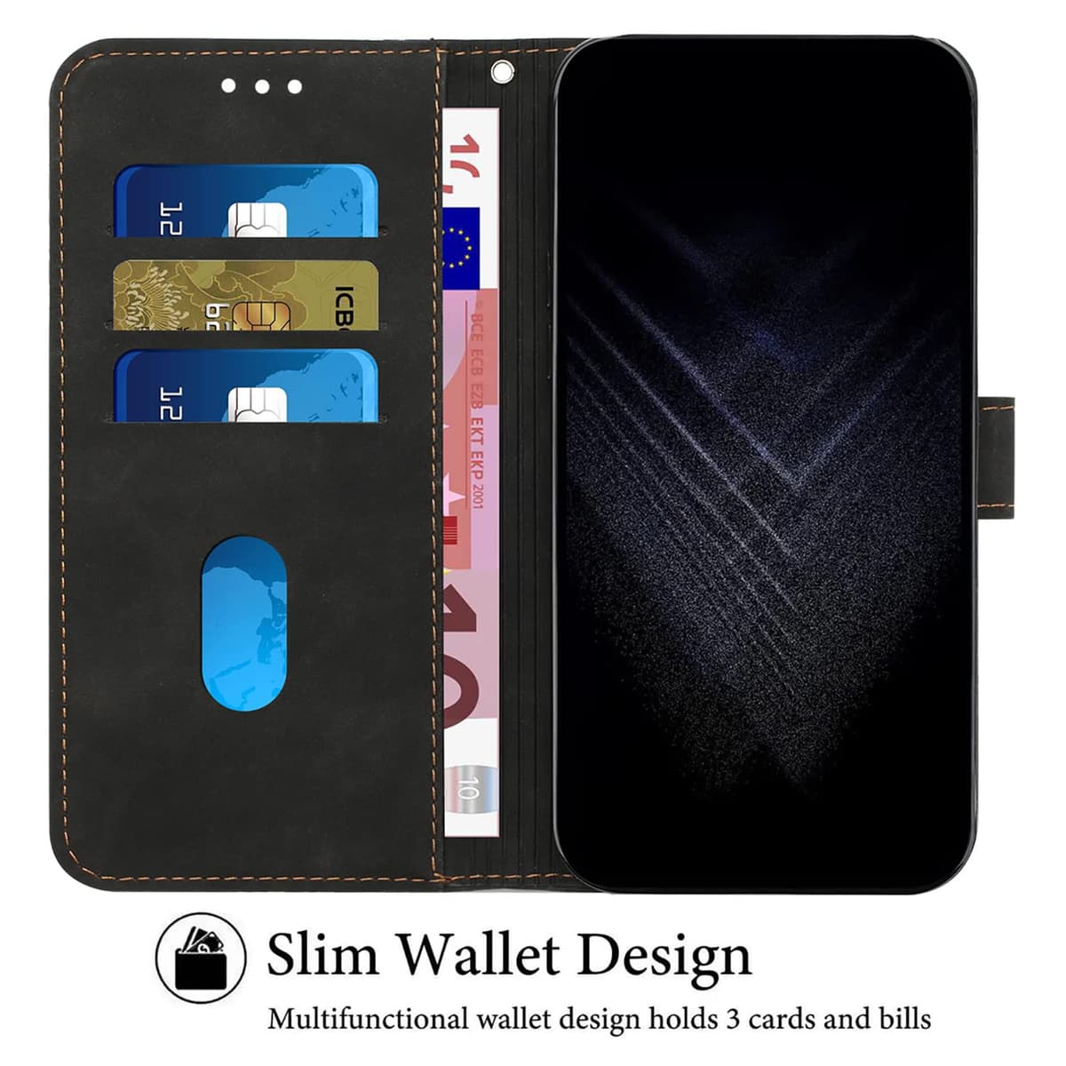 Funda para Xiaomi Mi Note 10/Mi Note 10 Pro/Xiaomi Mi CC9 Pro, PU Cuero Flip Carcasa Fundas Móvil de Tapa Libro Caso Piel PU Billetera Tarjetero Case Telefono Cubrir Móvil Phone Cover (Negro) — view 5