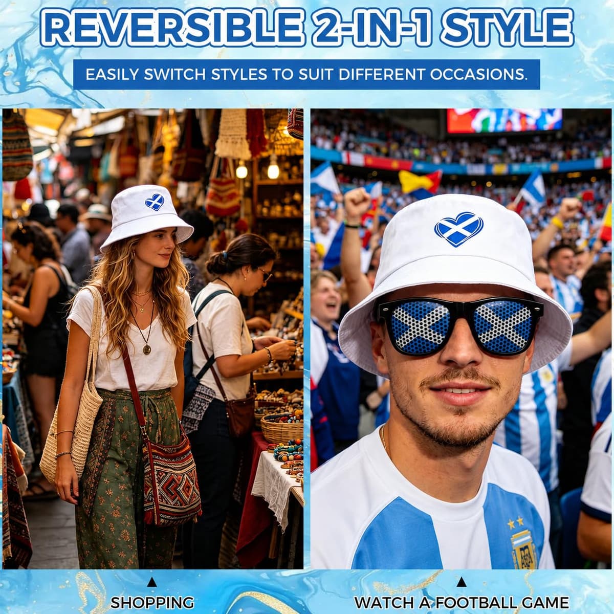 Scotland World Cup 2026 Merchandise Set with Reversible Scotland Bucket Hat, Saltire Sunglasses & Flags - Scottish Fan Gear for Men and Women at Pub, Stadium or Football Party — view 3