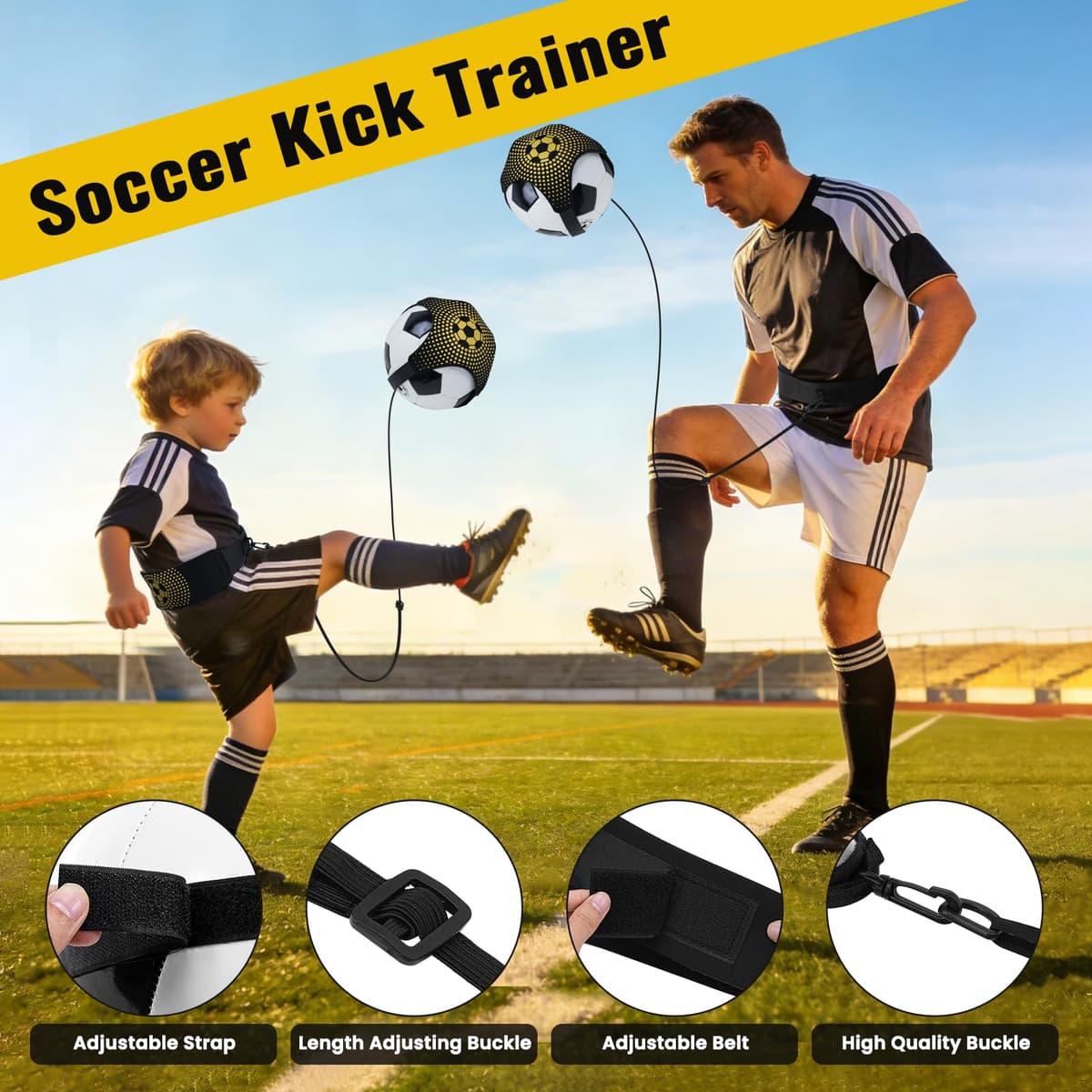 Kit Entrenamiento Futbol Juego Escalera de Agilidad 6 m 12 Peldaños con 12 Conos, 4 Estacas, Paracaídas en Marcha, Fútbol Kick Throw Trainer para Niños y Adulto para Entrenamiento — view 3