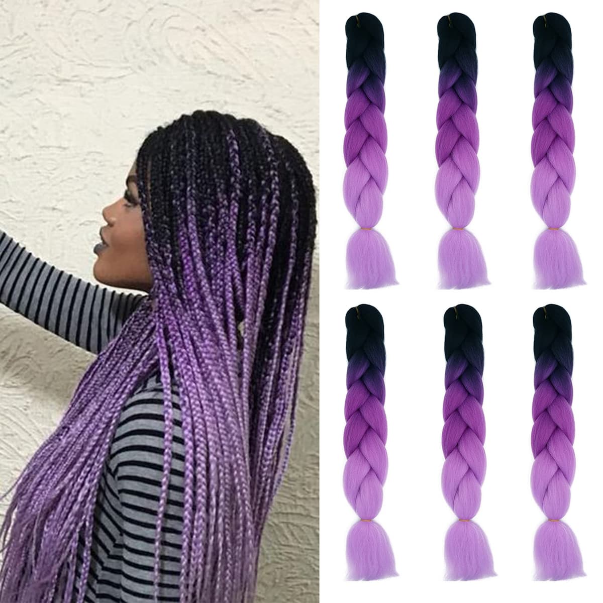 24" Braiding Hair Extension Jumbo Braids Synthetic 3bundles/pack Crochet Hair Afro Box Braid Heat Resistent (Dark Purple) — view 30