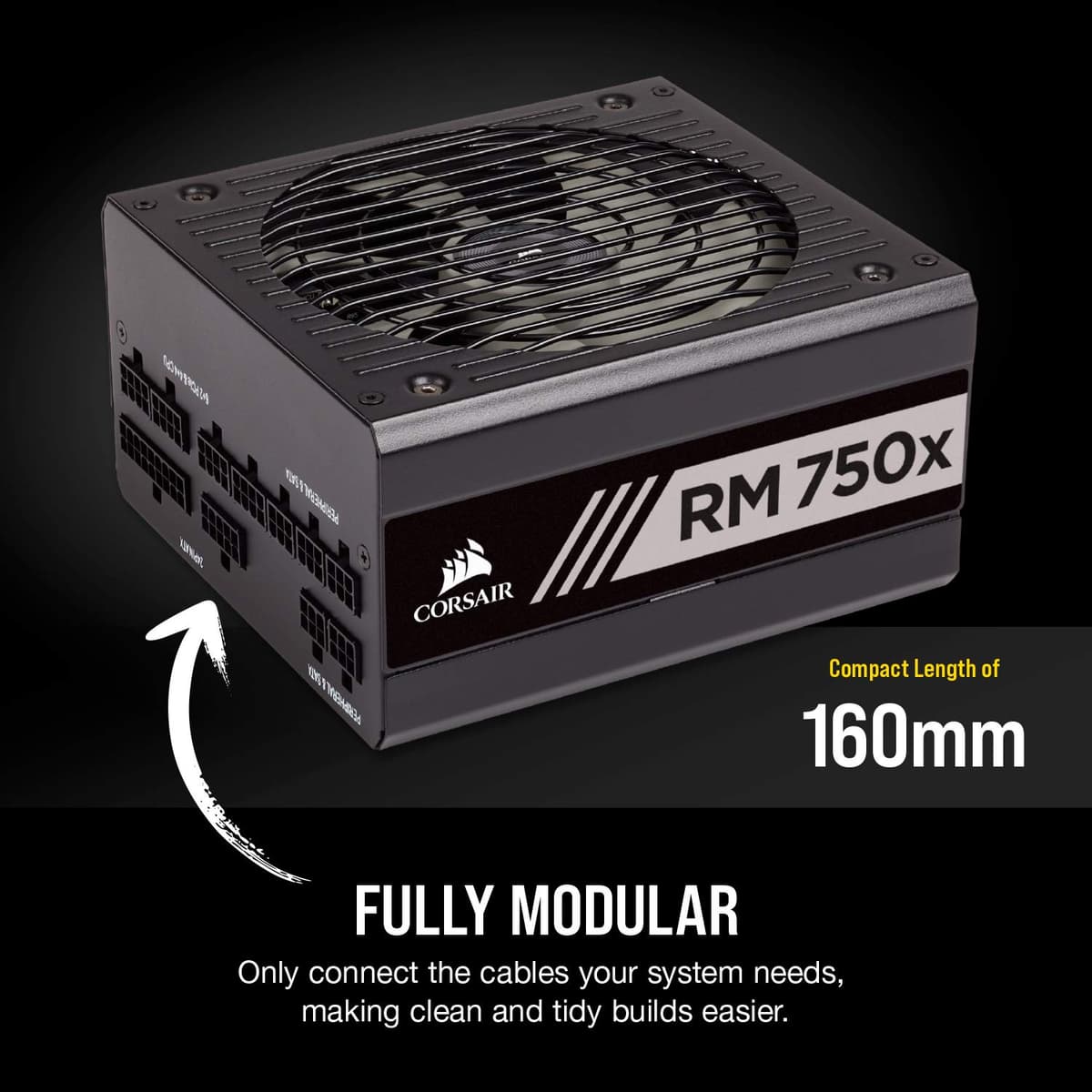 Corsair RMX Series, RM750x, 750 Watt, 80+ Gold Certified, Fully Modular Power Supply (Low Noise, Zero RPM Fan Mode, 105°C Capacitors, Fully Modular Cables, Compact Size) Black — view 5