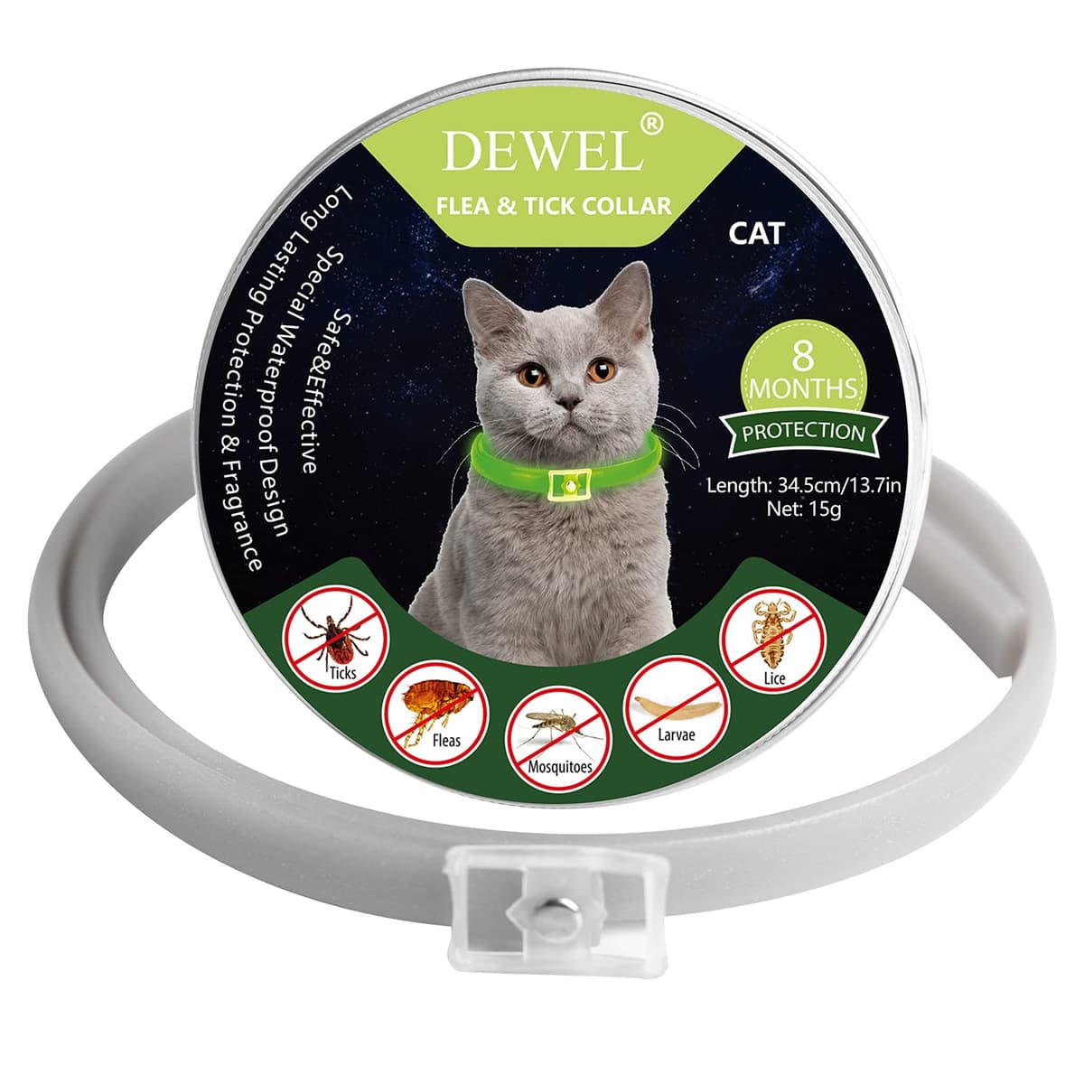 DEWEL Collar contra Pulgas y Garrapatas para Perros Grandes Medianos y Pequeños, Collar Antiparasitario para Perros 8 Meses de Protección, Control Antipulgas para Mascotas de 63,5 cm Gris 1 Unidad — view 8