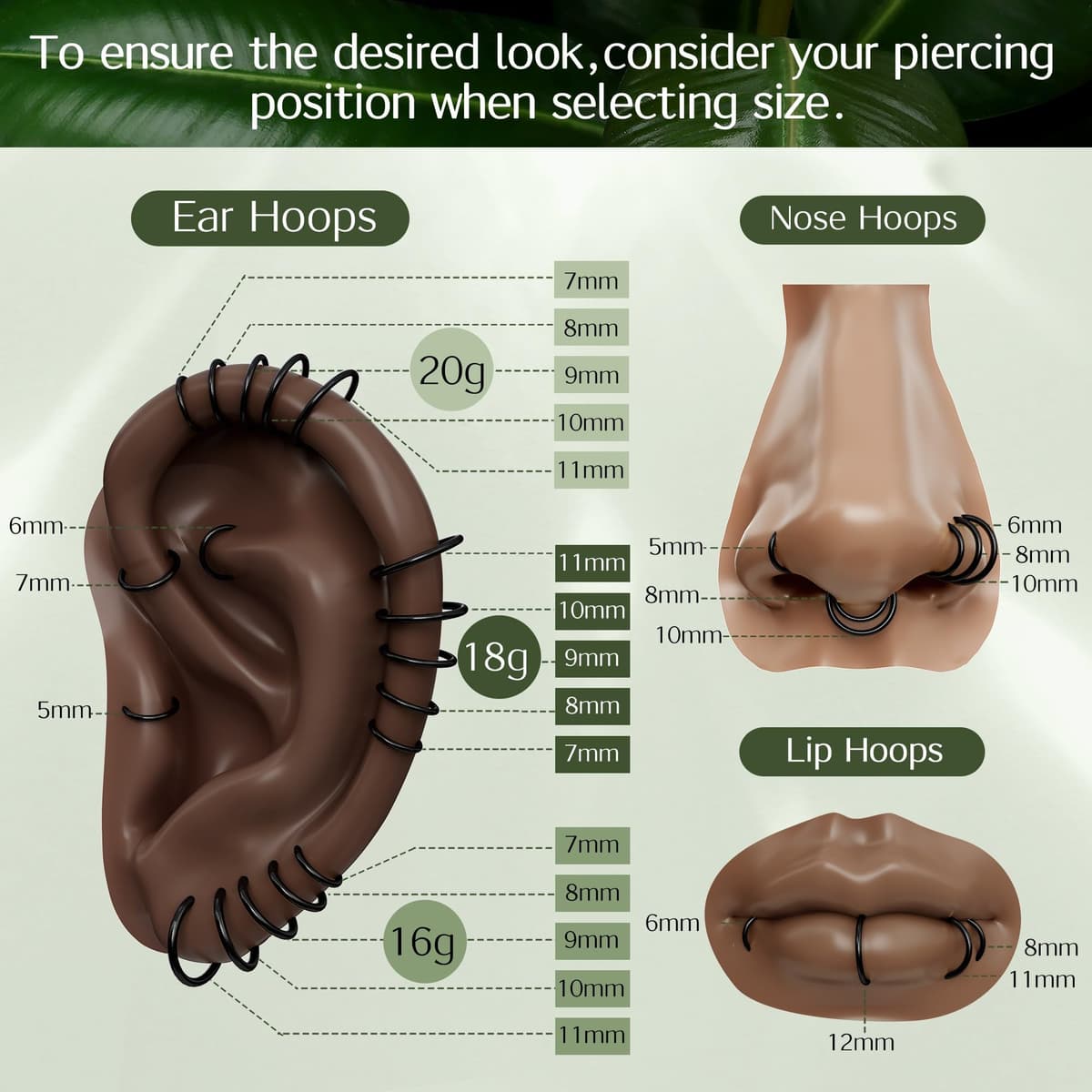 BodyBonita Piercing Nariz Aros con Bisagra - 316L Acero Quirúrgico sin Costuras Septum Piercing Labio CartíLago Hélix Daith Caracola Trago Torre Oro/Plata/Negro/Oro Rosa/Azul/Arcoíris — view 6
