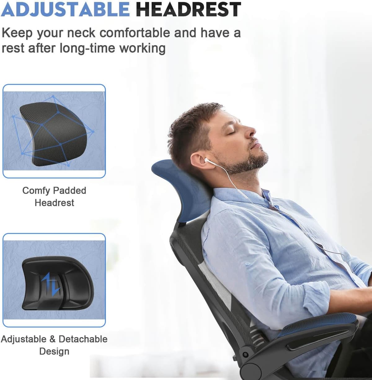 Office Chair - Ergonomic Desk Chair with Lumbar Support Headrest Adjustable, Padded Flip-up Armrests Comfy Seat Cushion High Back Executive Manager Chair For Home Office — view 3