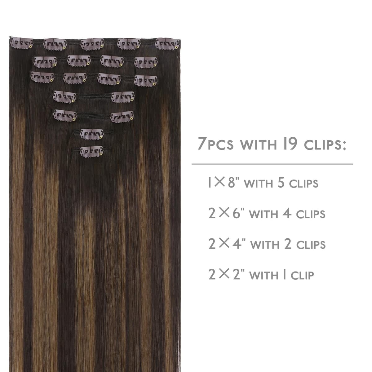 WENNALIFE Extensiones Clip Pelo Natural, 35cm 120g 7 Piezas, Balayage Marrón Oscuro Mezcla de Castaño Extensiones Cabello Postizos Remy para Mujer — view 2