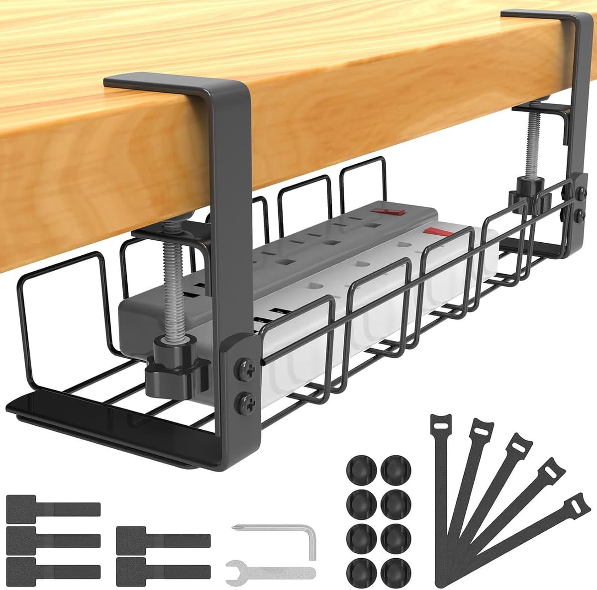 Desk Cable Organizer Tray, Cable Management Tray Under Table, Accessories for Storing and Hiding Cables, Support Strip for Computer, Office