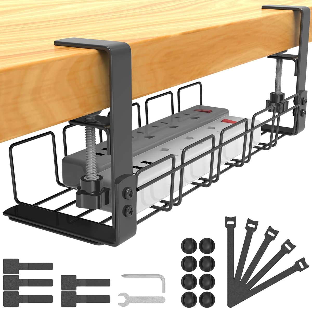 Desk Cable Organizer Tray, Cable Management Tray Under Table, Accessories for Storing and Hiding Cables, Support Strip for Computer, Office