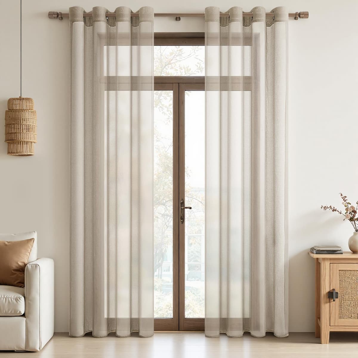 MRTREES Cortina para Ventana Dormitorio Translúcidas Visillos Paneles para Ventanas Sala para Niños Sala Comedor 2 Piezas 140×245cm Blanco — view 42