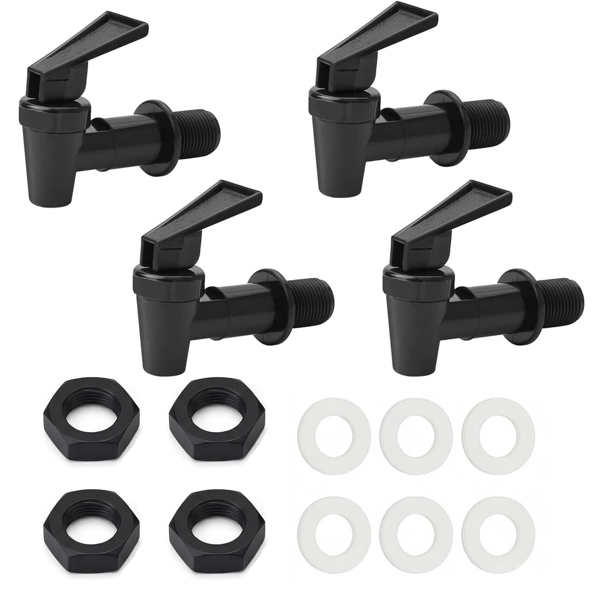 4 dispensadores de bebidas de plástico, grifo denso de 3/4 pulgadas, juego de 4 para agujeros de 17,8 mm, 4 grifos de repuesto para dispensador de zumo, barril de cerveza y depósito de agua, apto para