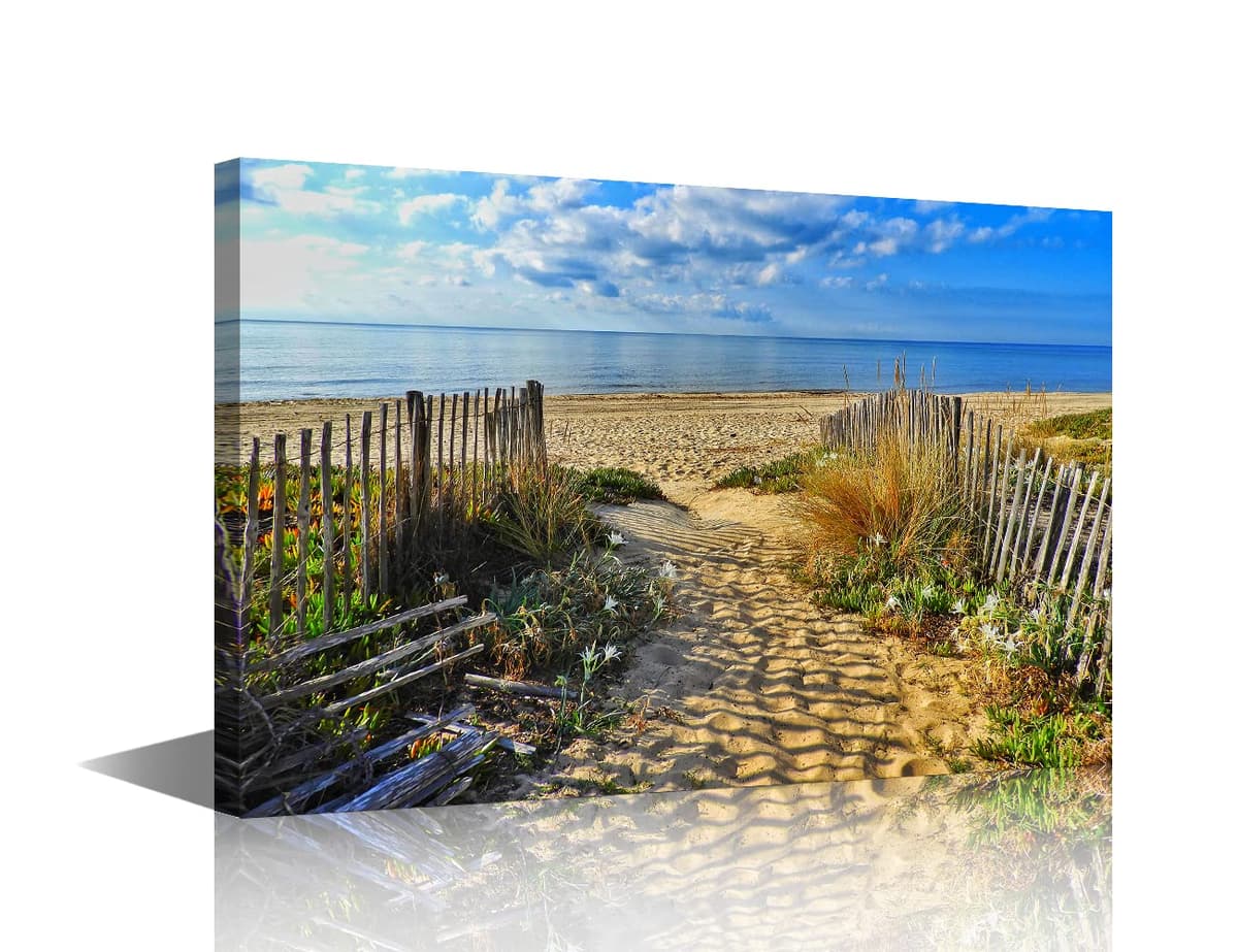 TISHIRON Wall Art Sandy Beach Sunrise Pictures Painting on Canvas Wall Art Modern Framed Seaside Canvas Prints Ready To Hang(24X16in) — view 45