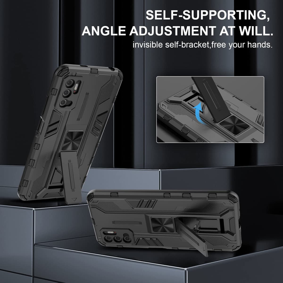 Funda para CMF Phone 2 Pro, Carcasa Antigolpes con Soporte anular metálico, Case Protectora de Grado Militar, Negro — view 947