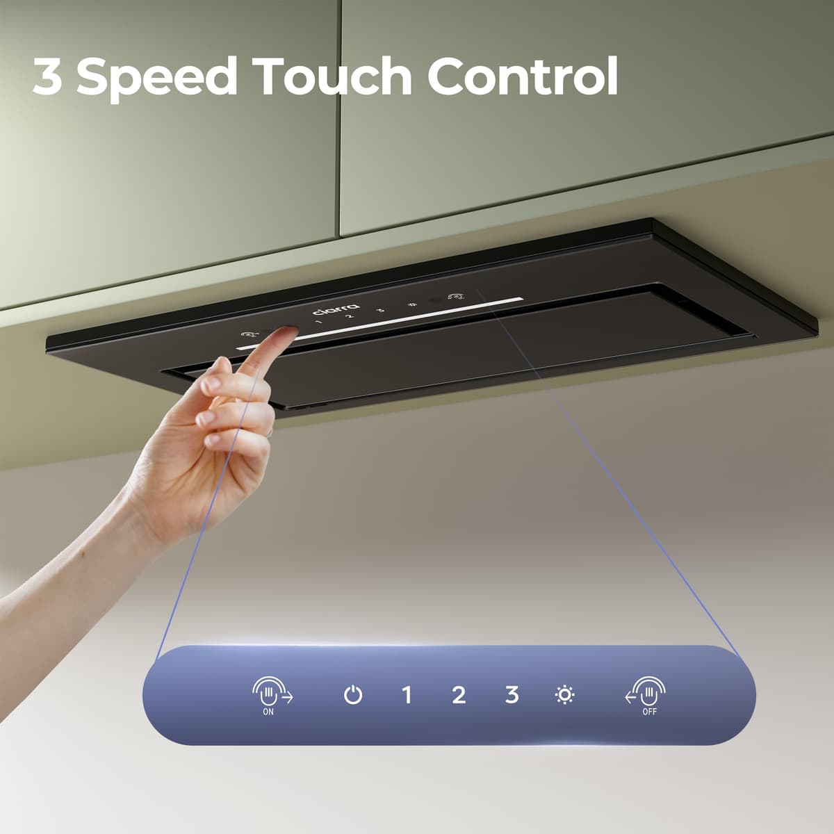 CIARRA 52cm Integrated Cooker Hood, Built-in Kitchen Extractor Fan with Wave Control, LED Light, Carbon Filter, Recirculation & Ducting Options, Slim Undercabinet Kitchen Hood - CBCB5931A — view 2