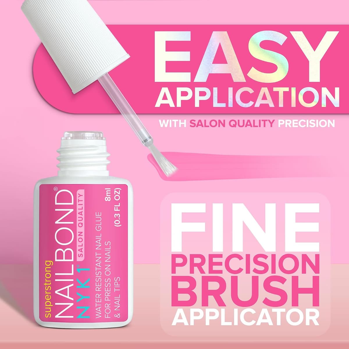 Super Strong Nail Glue for Press On Nails, Tips & False Nails (8ml) NYK1 NailBond Brush On Nail Glue Extra Strong for Press Ons, Tips & Acrylics - Long Lasting, Maximum Strength, Mess-Free Application — view 4