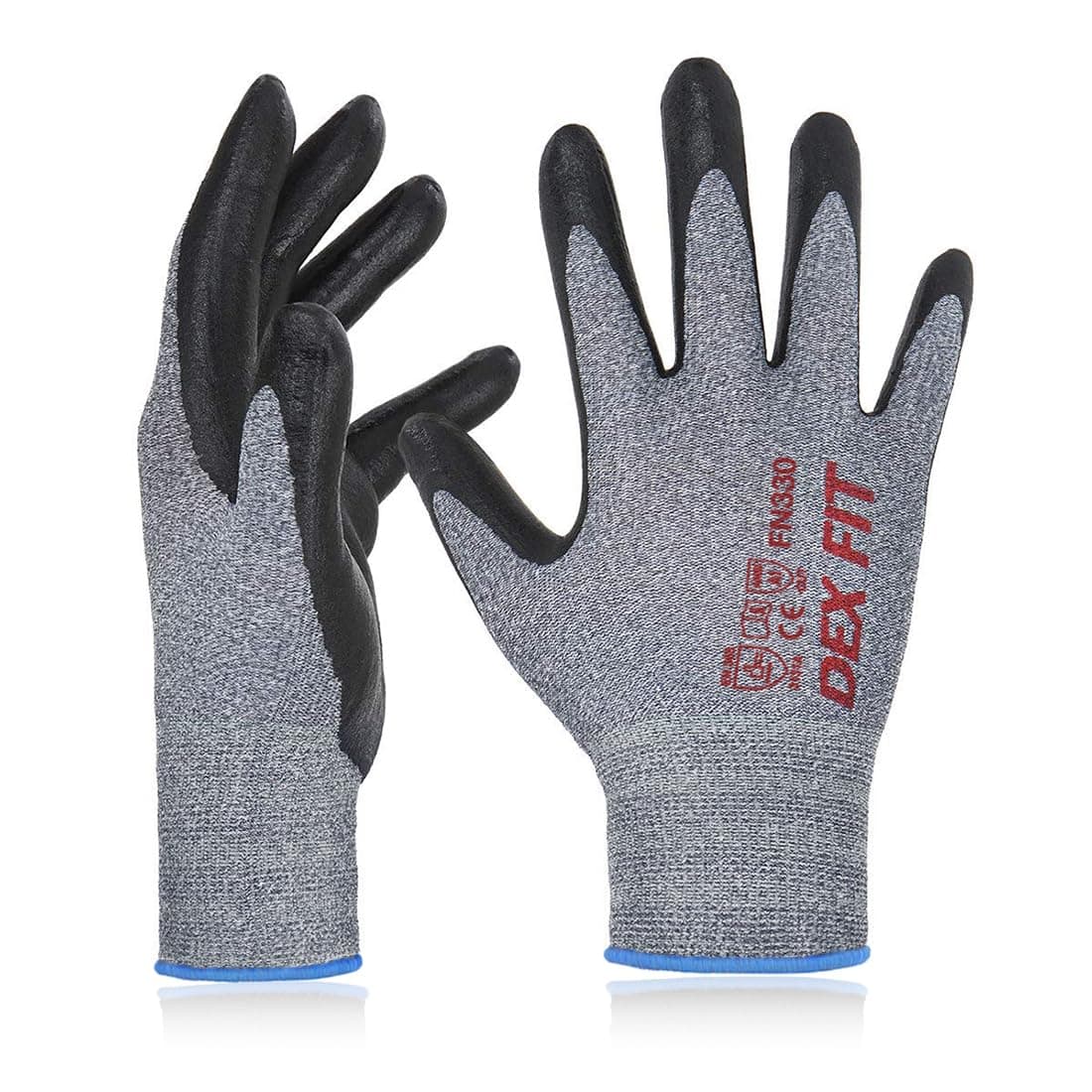 DEX FIT Guantes de Trabajo FN330, Ajuste Cómodo Elástico 3D, Buen Agarre, Recubrimiento de Espuma Duradero de Nitrilo, Táctil, Fino y Ligero, Lavable en la Lavadora