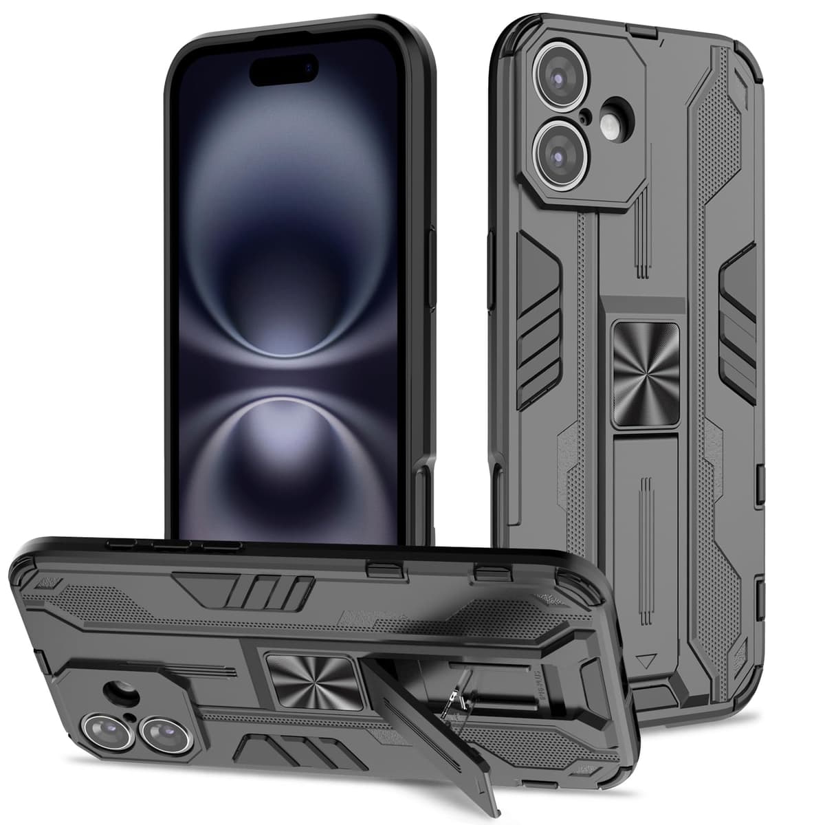Funda para CMF Phone 2 Pro, Carcasa Antigolpes con Soporte anular metálico, Case Protectora de Grado Militar, Negro — view 1142