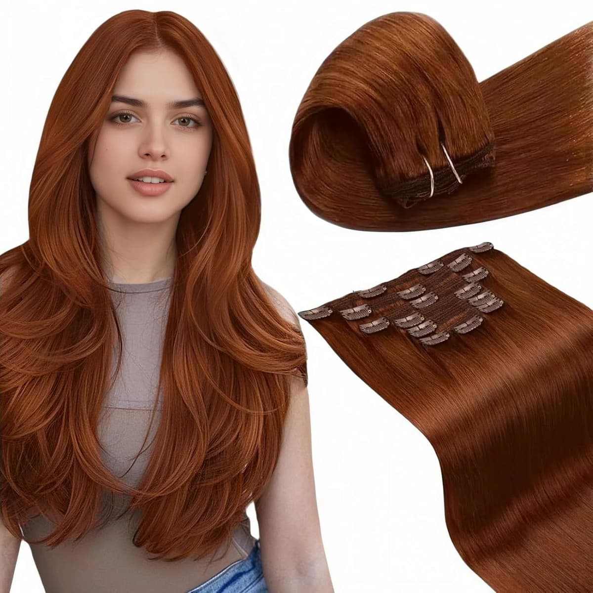 LaaVoo Hair Extensions Clip in Real Human Hair Brown Clip in Hair Extensions Dark Brown Remy Straight Hair Full Head Double Weft 80g 5pcs 14 Inch #4 — view 76
