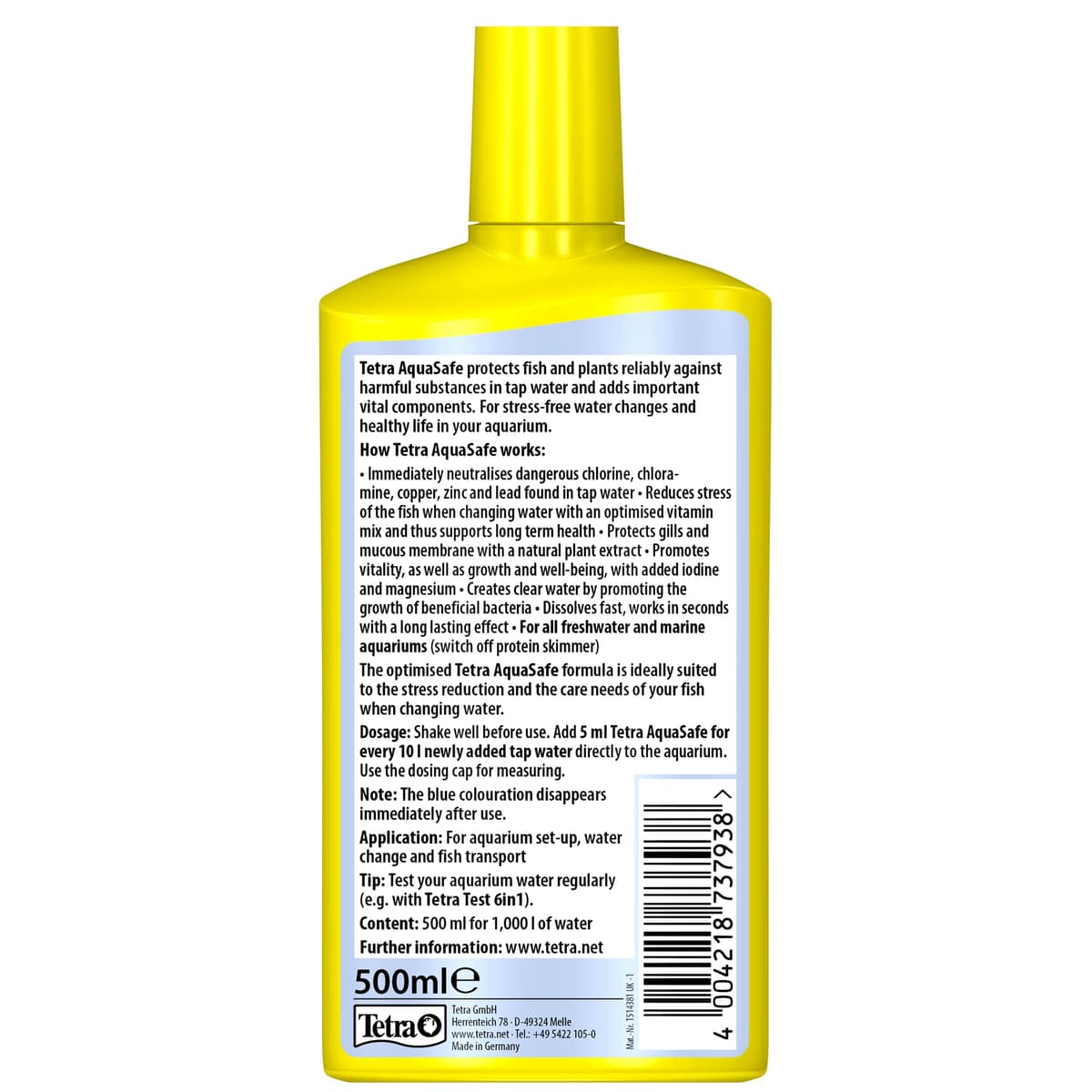 Tetra AquaSafe to Turn Tap Water into Safe and Healthy Water for Fish and Plants, 500 ml — view 2