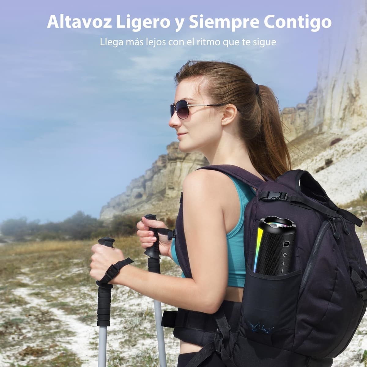 Altavoz Portátil 2026, Altavoz Bluetooth Potente con Bajos Mejorados, Hasta 20H de Reproducción, Altavoces Bluetooth 5.4 con Emparejamiento TWS, 7 Modos RGB, Ideal para Exterior, Fiestas y Viajes — view 3
