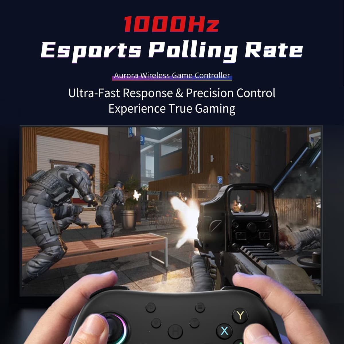 AceGamer Aurora 2.4G Mando inalámbrico para PC Windows/Switch 2/Switch/Steam/iOS/Android, Mando para PC con joystick de efecto Hall, Botón trasero programable, Actuador resonante lineal, Turbo, Negro — view 4