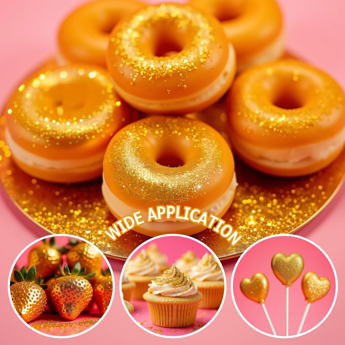 Purpurina Comestible Spray Oro, Waysroma Purpurina Comestible Reposteria Sprinkles Colorantes Alimentarios Polvos para Tartas, Fresas, Fondant, Cócteles, Chocolate (5g) — view 5