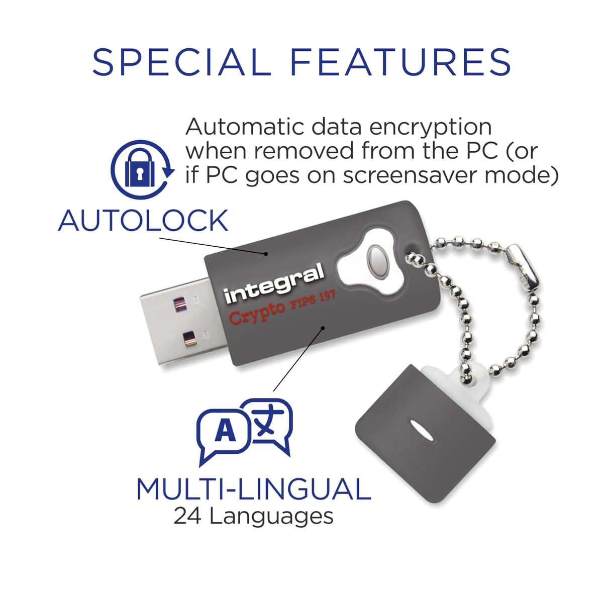 Integral 64GB Crypto-197 256-Bit Hardware Encrypted 3.0 USB Secure Flash Memory Drive - Certified to FIPS 197, Protection & Rugged Double-layer Waterproof Design XTS- AES — view 4