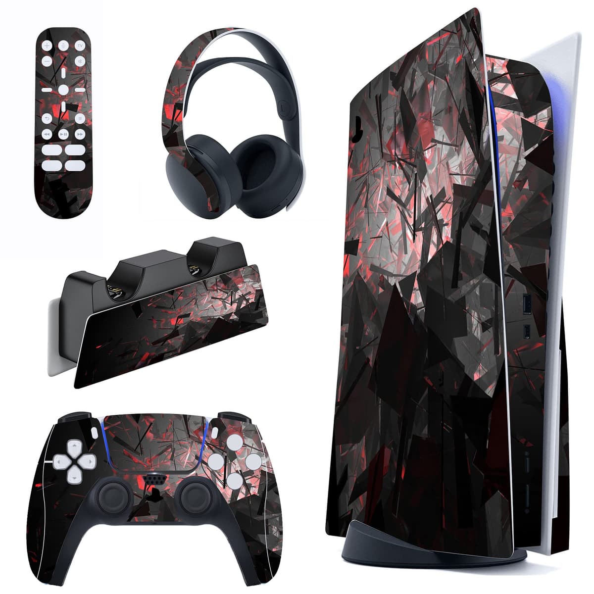 PlayVital Calcomanía Vinilo para ps5 Edición Disc - Pegatina Completa para Consola, Control, Base de Recarga, Control Remoto y Audífonos, Cubierta Protectora Adhesiva(Efecto de Mármol Dorado Rosa) — view 11