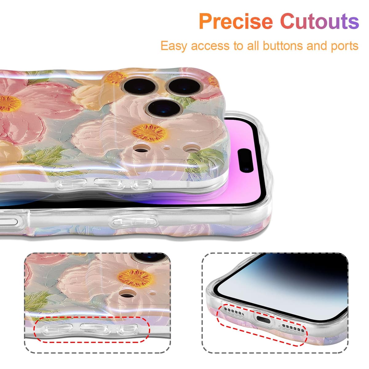 EYZUTAK Case for iPhone 17 Pro, Colorful Retro Oil Painting Printed Flower Laser Glossy Pattern Cute Curly Wave Edge Exquisite Phone Cover Stylish Durable TPU Protective Case for Girl Women-Green — view 5