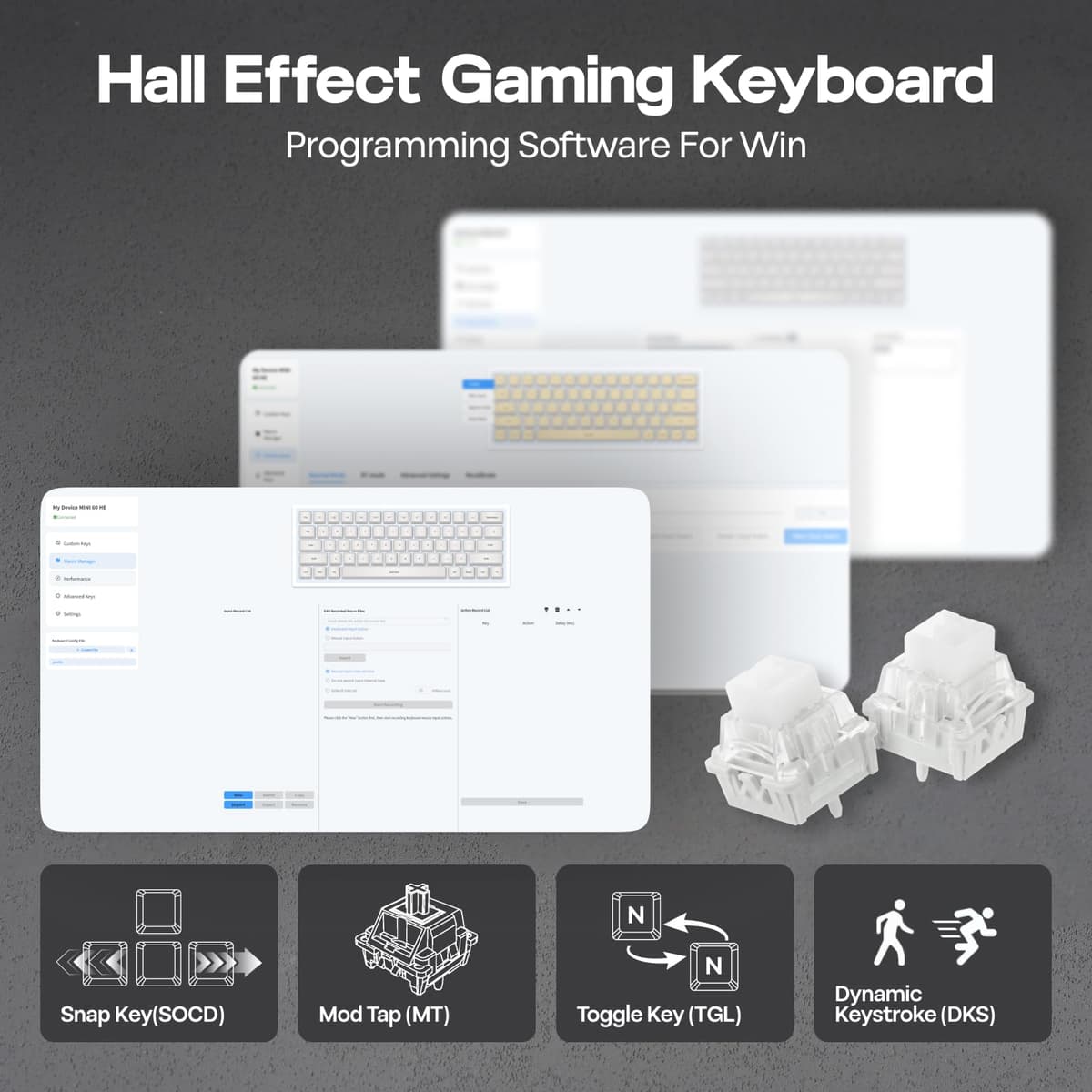 EPOMAKER Aula MINI60 HE Teclado Gaming de Efecto Hall, 2.4GHz/BT, Sondeo 8000Hz, SOCD y DKS, Actuación Ajustable y Disparo Rápido, Teclas PBT, Teclado Mecánico Inalámbrico 60% para Win/Mac (Estándar) — view 4