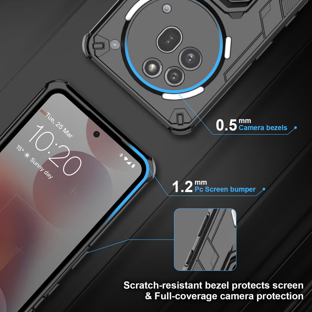 Funda para CMF Phone 2 Pro, Carcasa Antigolpes con Soporte anular metálico, Case Protectora de Grado Militar, Negro — view 935