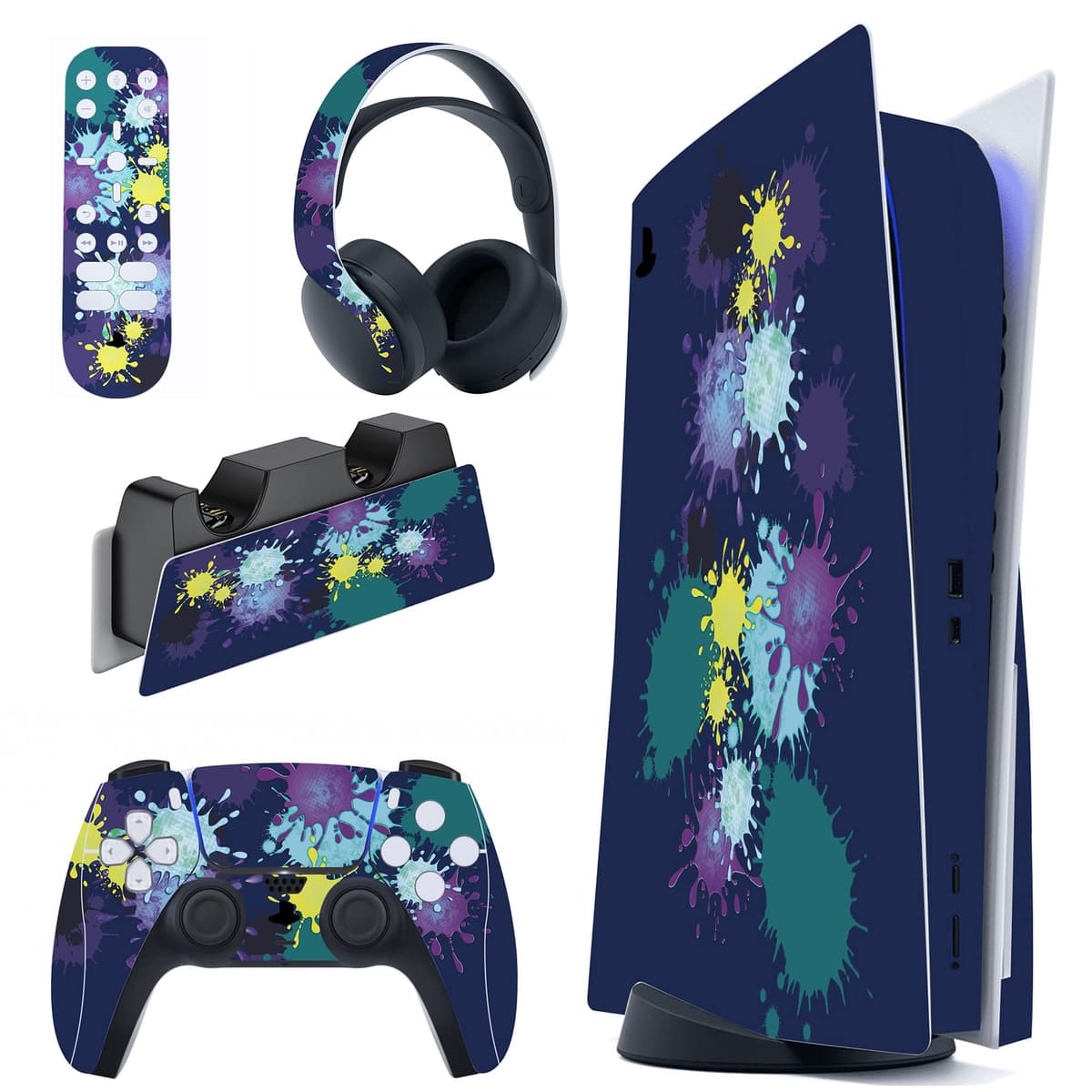 PlayVital Calcomanía Vinilo para ps5 Edición Disc - Pegatina Completa para Consola, Control, Base de Recarga, Control Remoto y Audífonos, Cubierta Protectora Adhesiva(Efecto de Mármol Dorado Rosa) — view 25