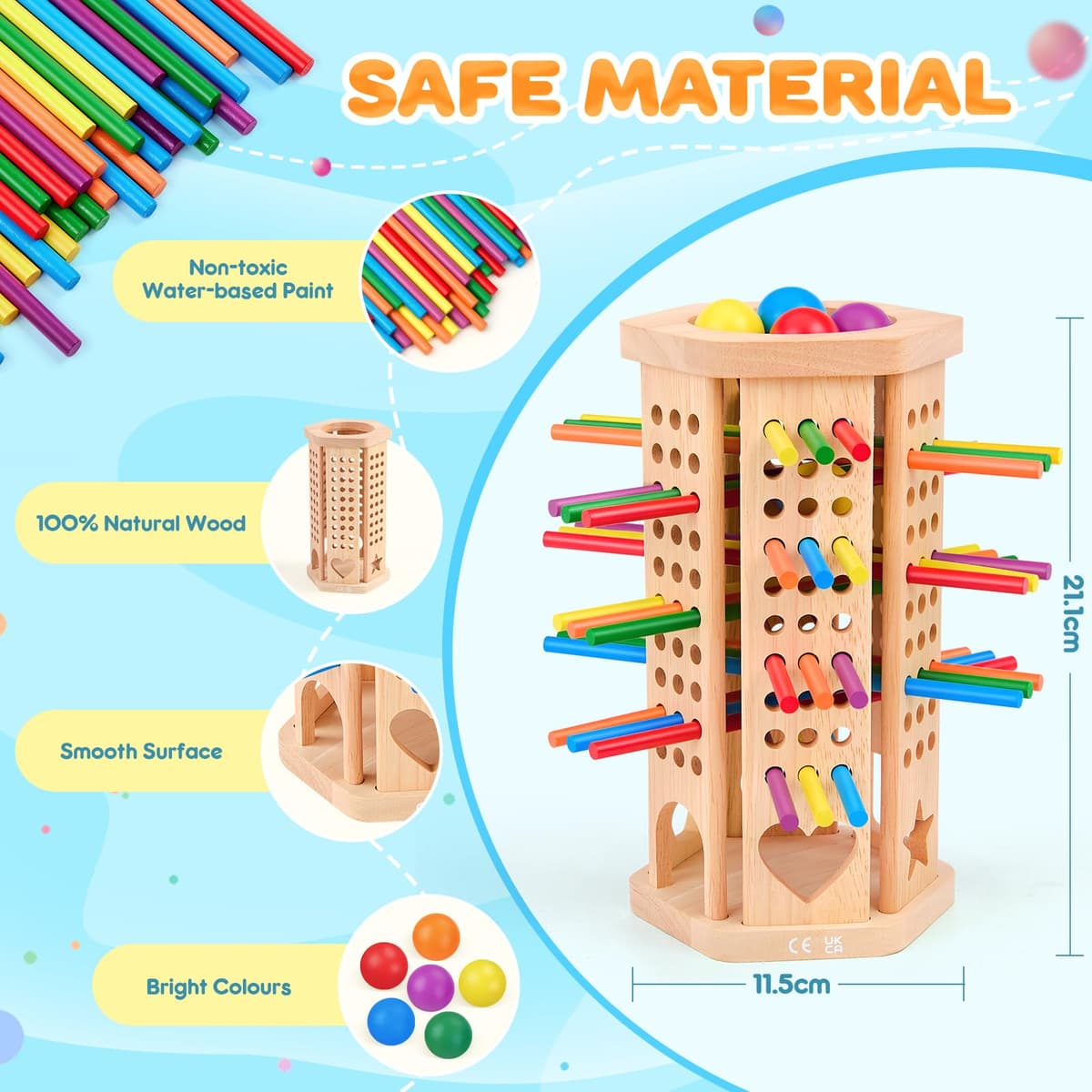 Montessori Toys Wooden Board Games Kids with 42 Colorful Wooden Sticks and Dice, Math Educational Toy Gifts for 3 4 5 6 Year Olds, Family Outdoor Travel Games Toy for Kids — view 2
