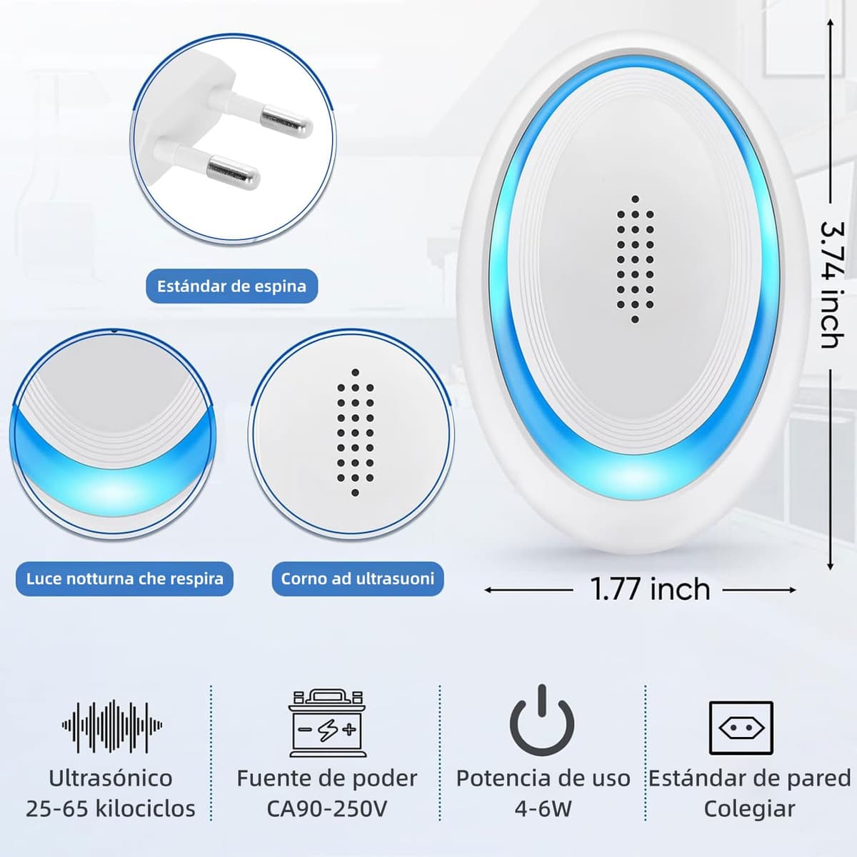 Repelente Ultrasónico de Plagas, 6 Pack Antimosquitos Electrónico Ultrasónico Mosquitos,2026 Repelente Mosquitos Interiores Antiparasitario para Roedores, Arañas, Cucarachas, Insectos — view 7