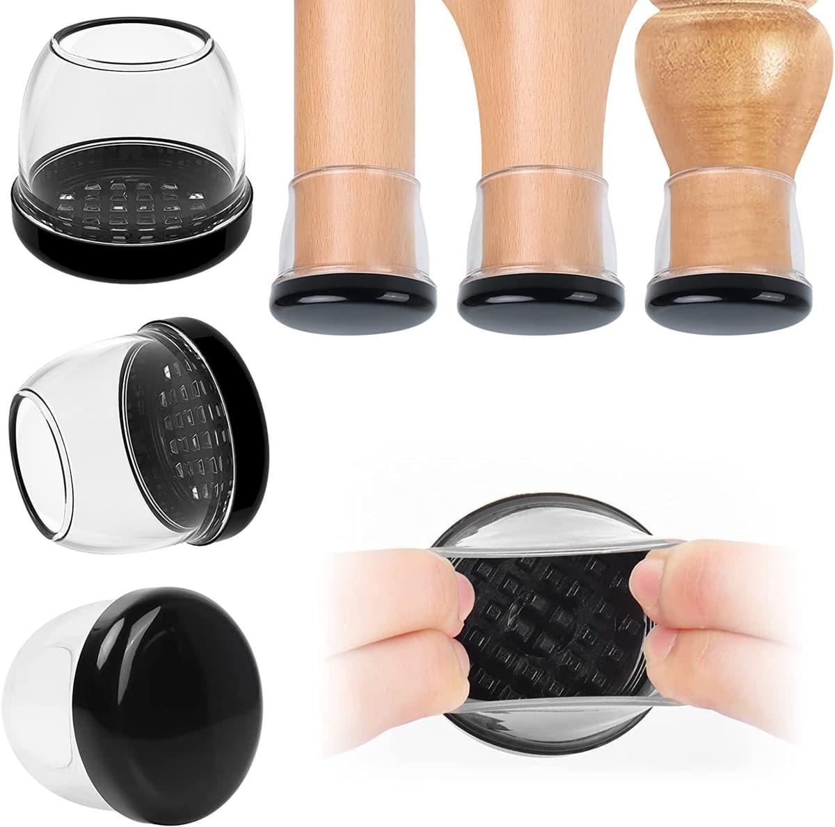 Ezprotekt Protectores de Suelo Transparentes para Patas de Silla 20-28mm, 16 Tapones de Silicona con Fieltro Envuelto, Fundas de Silicona Redondo — view 33