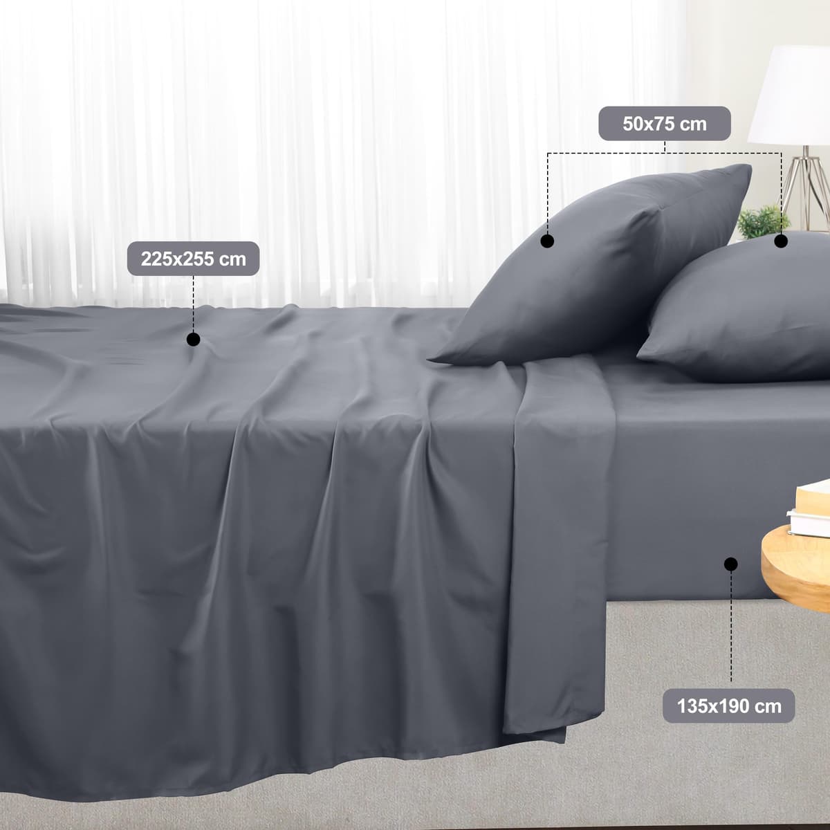 Utopia Bedding Juego de Sabanas 4 Piezas 135x190 - Poliéster Microfibra Cepillada - Oeko-Tex Certificado - Sábana Bajera, Sábana Plana y 2 Fundas de Almohada 50x75 (Cama 135, Gris) — view 2