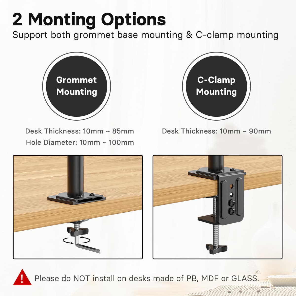 REDBAT Brazo para Monitor de 13 a 32 Pulgadas Pantalla LED LCD, con Bandeja para Portátil hasta 16 Pulgadas, Soporte con VESA de 75/100 mm, 2 Opciones de Montaje — view 8