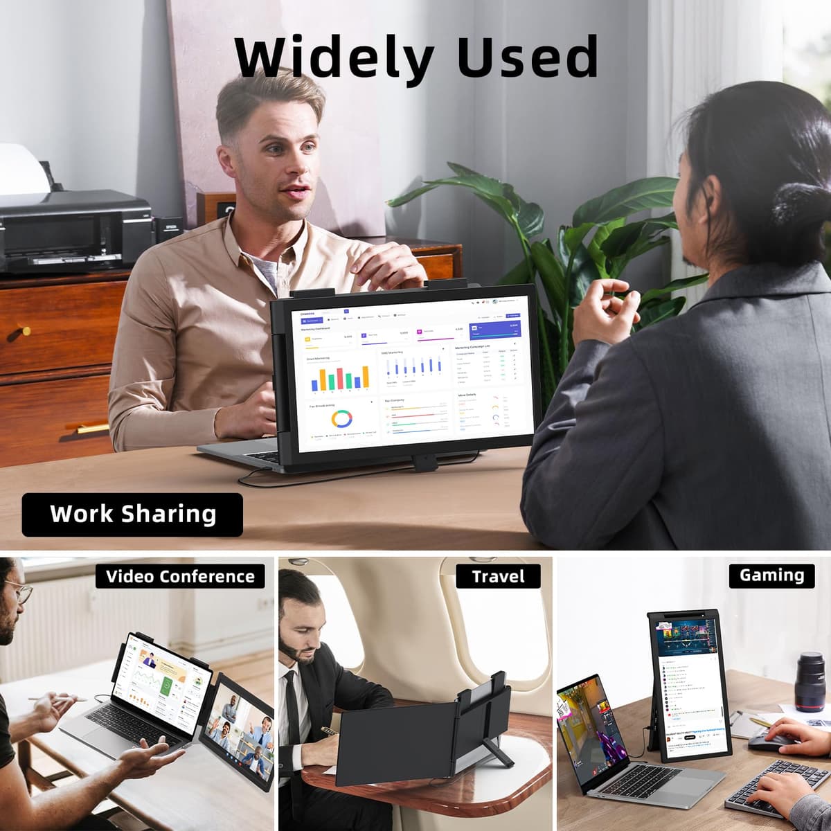 Laptop Screen Extender, 14" 1080P Portable Monitor, Type-C HDMI Plug and Play for 13.3" - 16.1" Laptops, 270° Rotation Attachment Display for Windows/MacOS/Chrome Laptop Phone — view 8