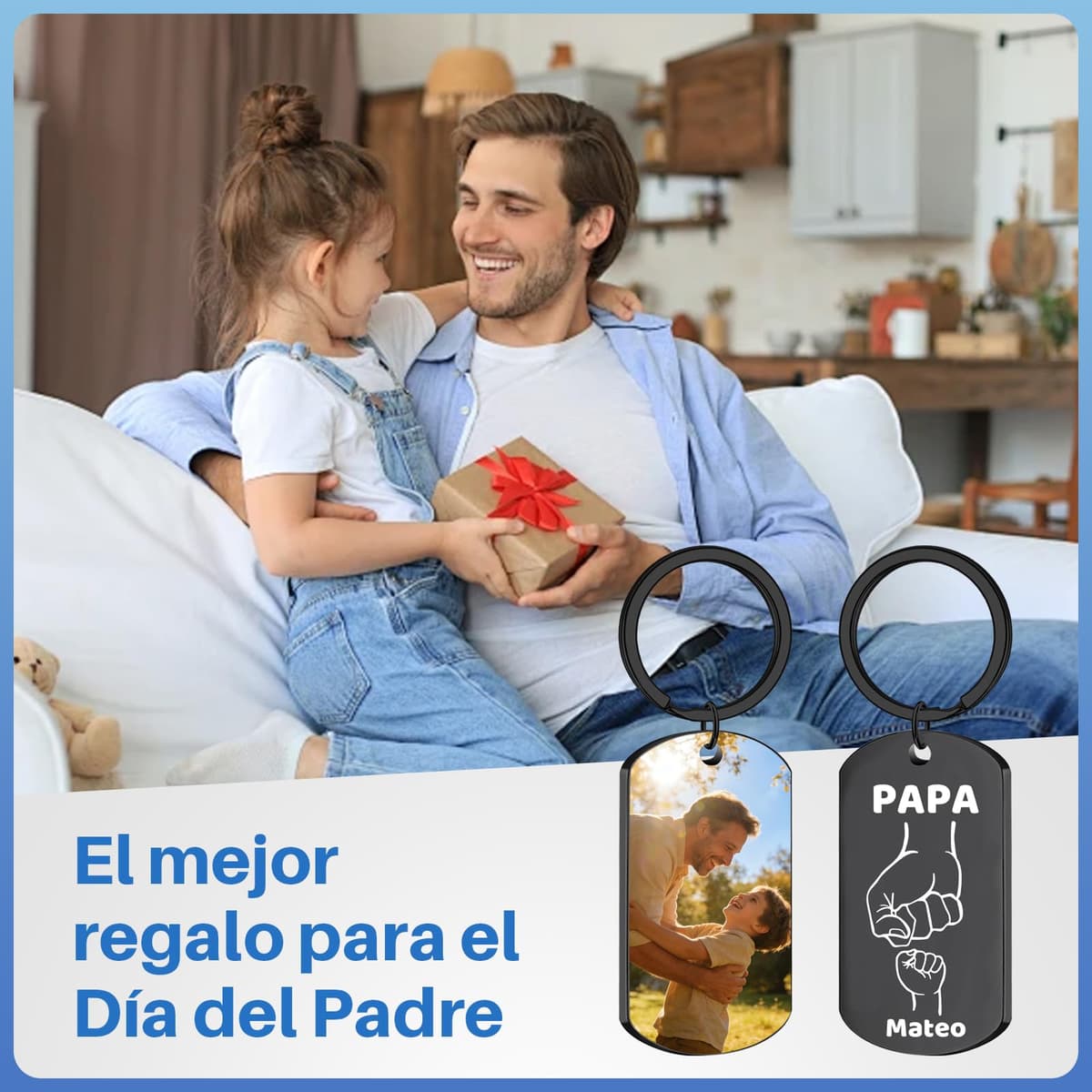 llaveros Personalizados Para el Día Del Padre, Día Del Padre Regalos, llavero Personalizado con Foto Grabada a Aoble Cara, Regalos Personalizados Para Papá — view 5