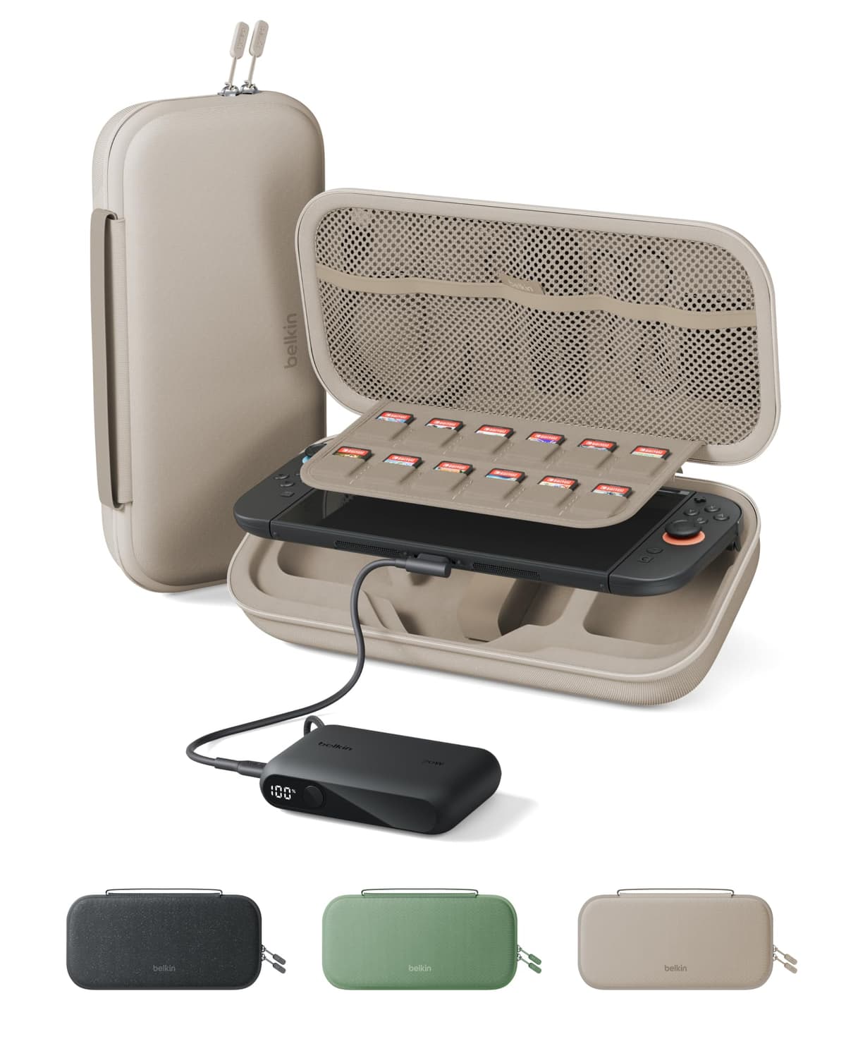 Belkin Gaming Charger Case (Charcoal) w/ 10,000mAh Power Bank + Anti-Reflective TemperedGlass Screen Protector Bundle for Nintendo Switch 2 - Travel Essentials w/AirTag Holder, Game Storage & More — view 2