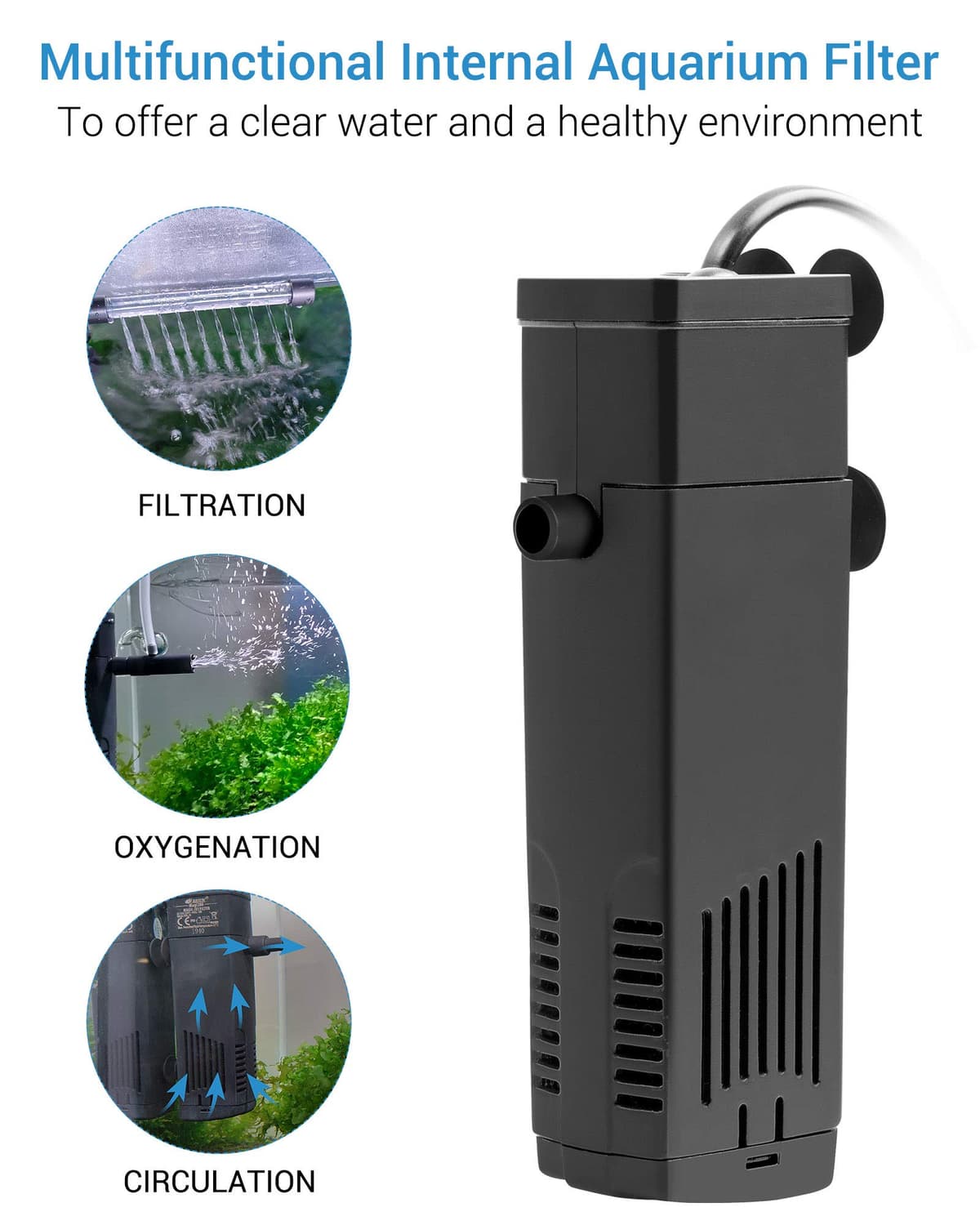 NICREW Filtro para Acuario 40 L, Filtro Acuario Interno con Carbón Activado de Flujo 200 L/H, Filtros Internos para Acuarios, 5 W — view 2