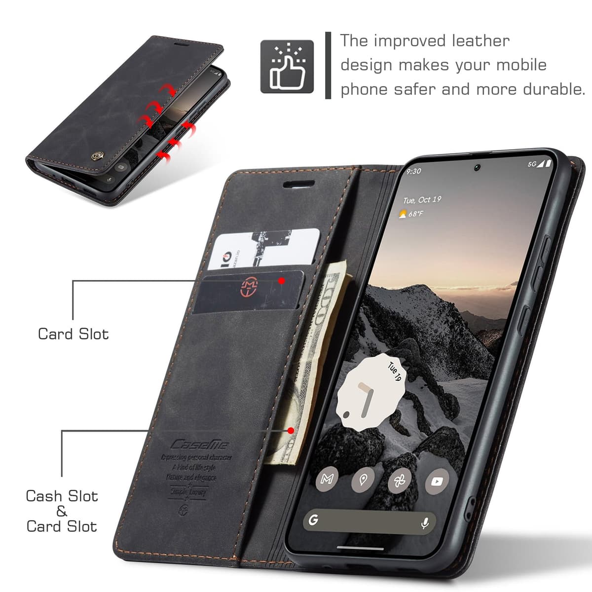 for Honor Magic 7 Pro Case, Wallet Case Flip Leather with Card Holder Magnetic Closure Shockproof Kickstand Protective Phone Cases Cover for Honor Magic7 Pro, Black — view 2