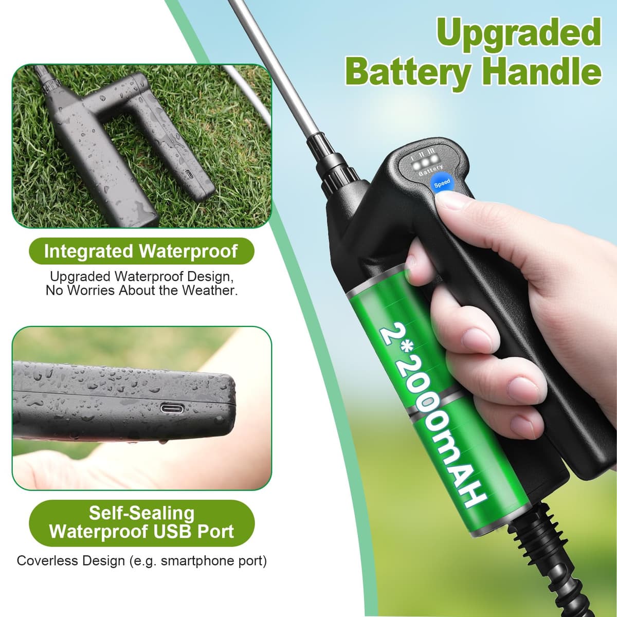 SYLSTAR 12L Battery Powered Knapsack Sprayer, Electric Garden Backpack Sprayer with 3 Adjustable Spray Power, Battery Indicator & 41" Telescopic Wand for Lawn, Garden & Patio — view 3