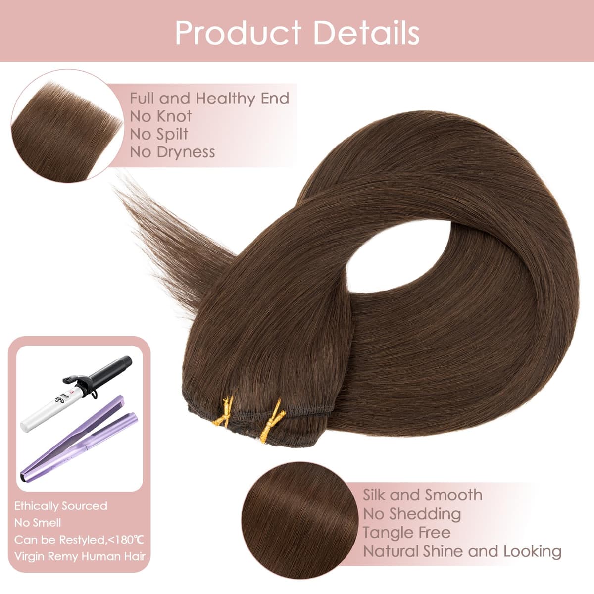 Silk-co 10inch Hair Extensions Clip in Hair Extension Human Hair #04 Medium Brown -Basic Thickness-Thin Weft- 8 Pieces Real Remy Straight Hair Extensions[50g] — view 57