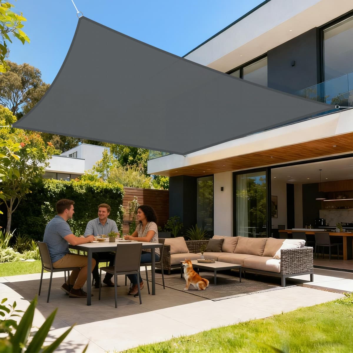 LOVE STORY Toldo Vela de Sombra Impermeable Triangular 3x3x3m Protección Rayos UV PES Toldos para Patio, Exterior Terrazas, Jardín, Balcon (Crema) — view 20