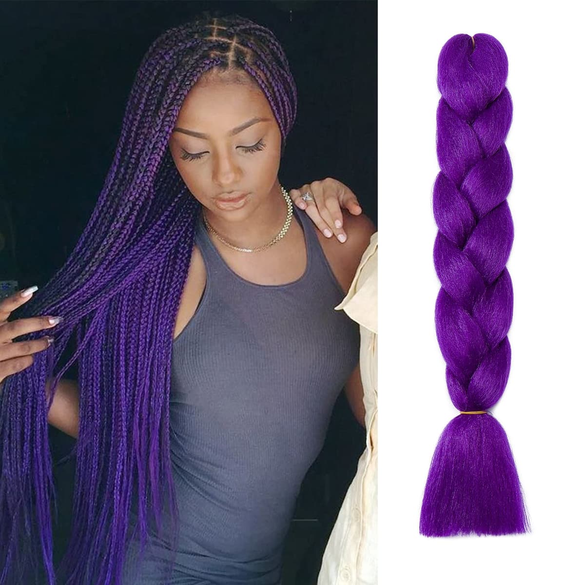 24" Braiding Hair Extension Jumbo Braids Synthetic 3bundles/pack Crochet Hair Afro Box Braid Heat Resistent (Dark Purple) — view 126